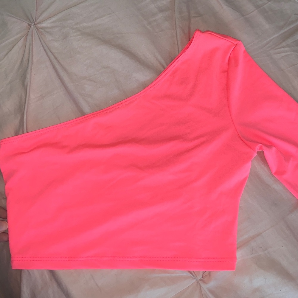 neon pink one sleeve top